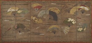 Versierde Waaiers, Schermen (zes-panel), begin 17e eeuw door Japanese School
